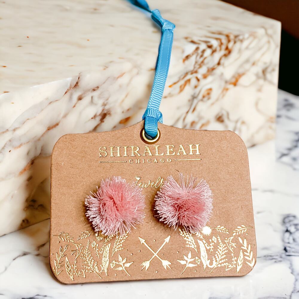 Shiraleah Damaris Boho Fringe Pompom Earrings Blush Pink